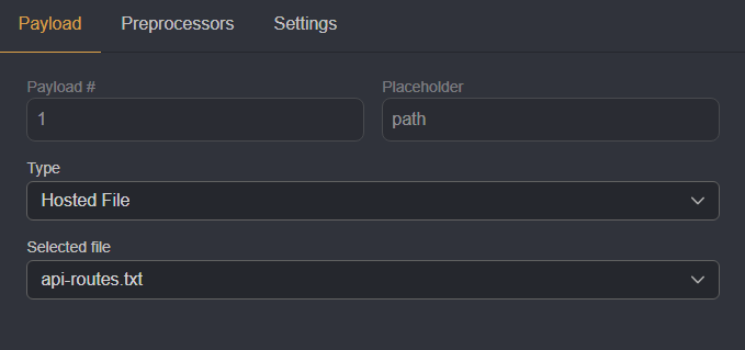 Selecting an uploaded wordlist with Hosted File.