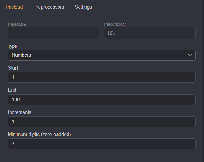 Configuring the numerical payloads.
