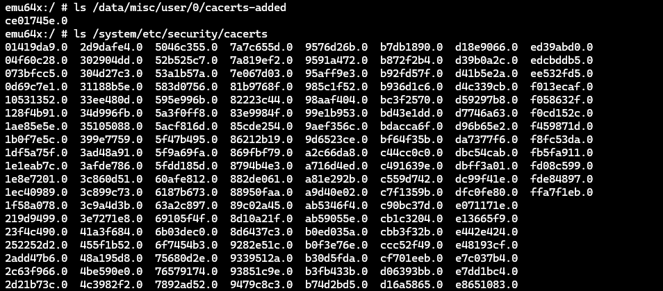 System storage certificate names.