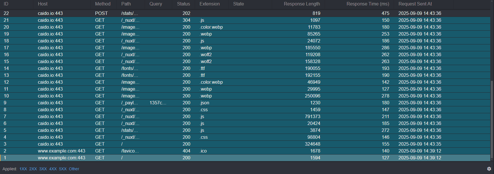 The colored request rows.