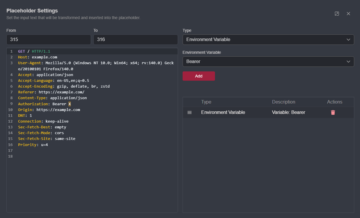 Adding an environment variable to a Replay request.