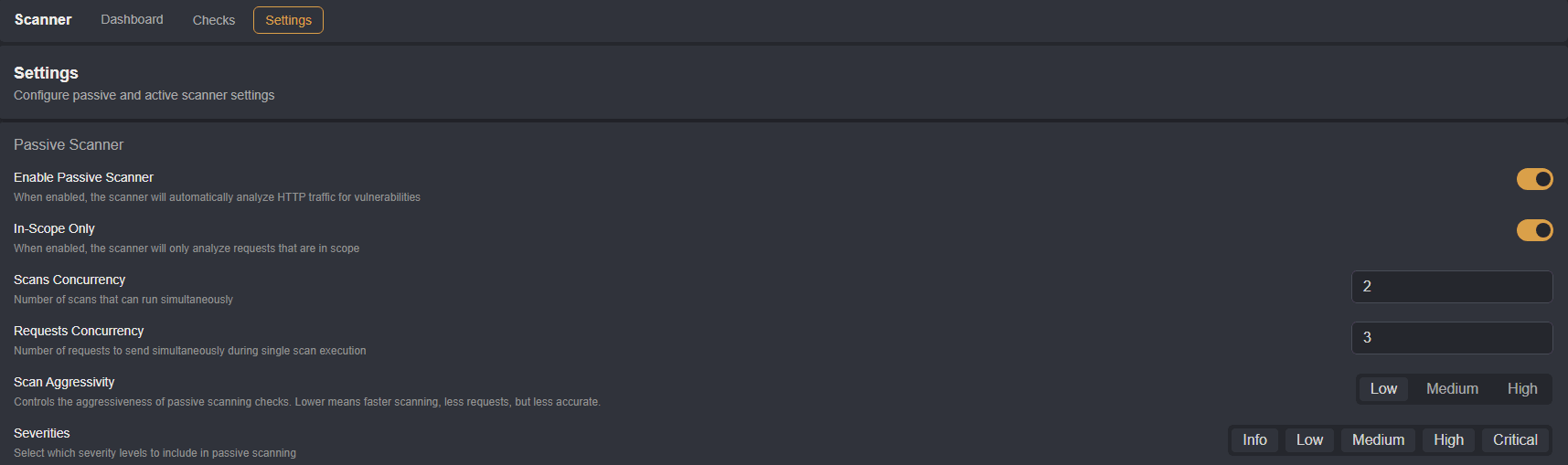 The Settings tab of the Scanner plugin.