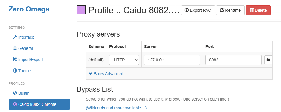 ZeroOmega configuration for port 8082.